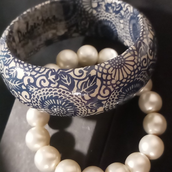 Large Glass beaded pearl like expandable bracelet & pulseira bangle - Picture 2 of 7